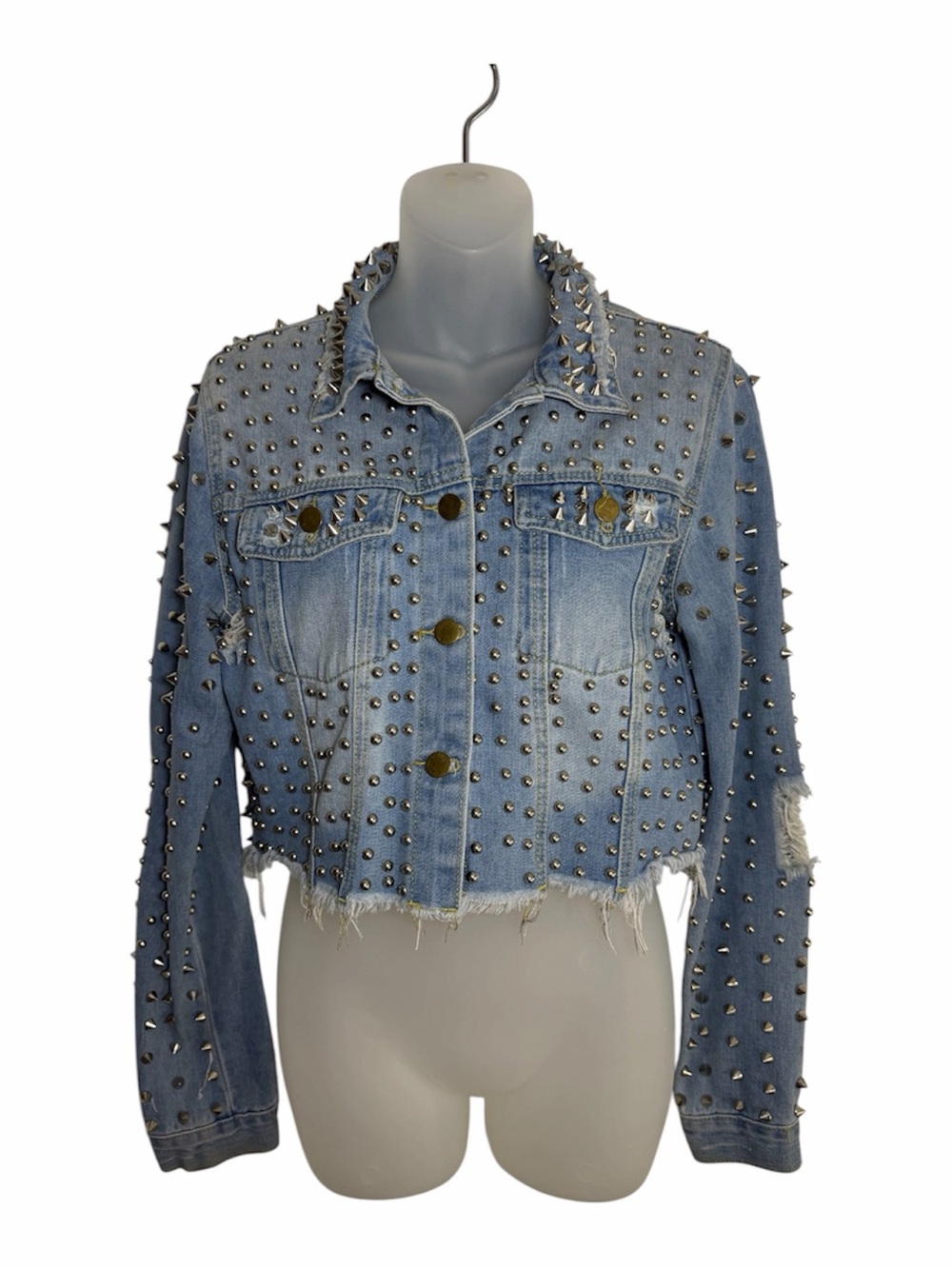 Spiked Studded Cropped Denim Jacket M Y2K Punk - Missing Few Spikes READ